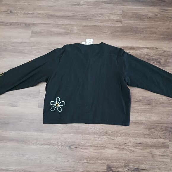 Michael Simon Lite Cardigan Floral Embroidered Black Women's Large Top - Picture 4 of 4